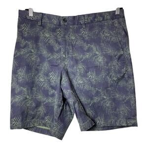 Banana Republic Aiden Short Mens 36 Navy Blue Green Palm Leaf Print Stretch